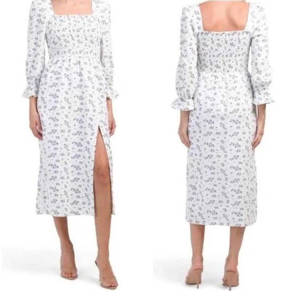 House of Harlow 1960 White Floral Long Sleeve Square Neck Dress